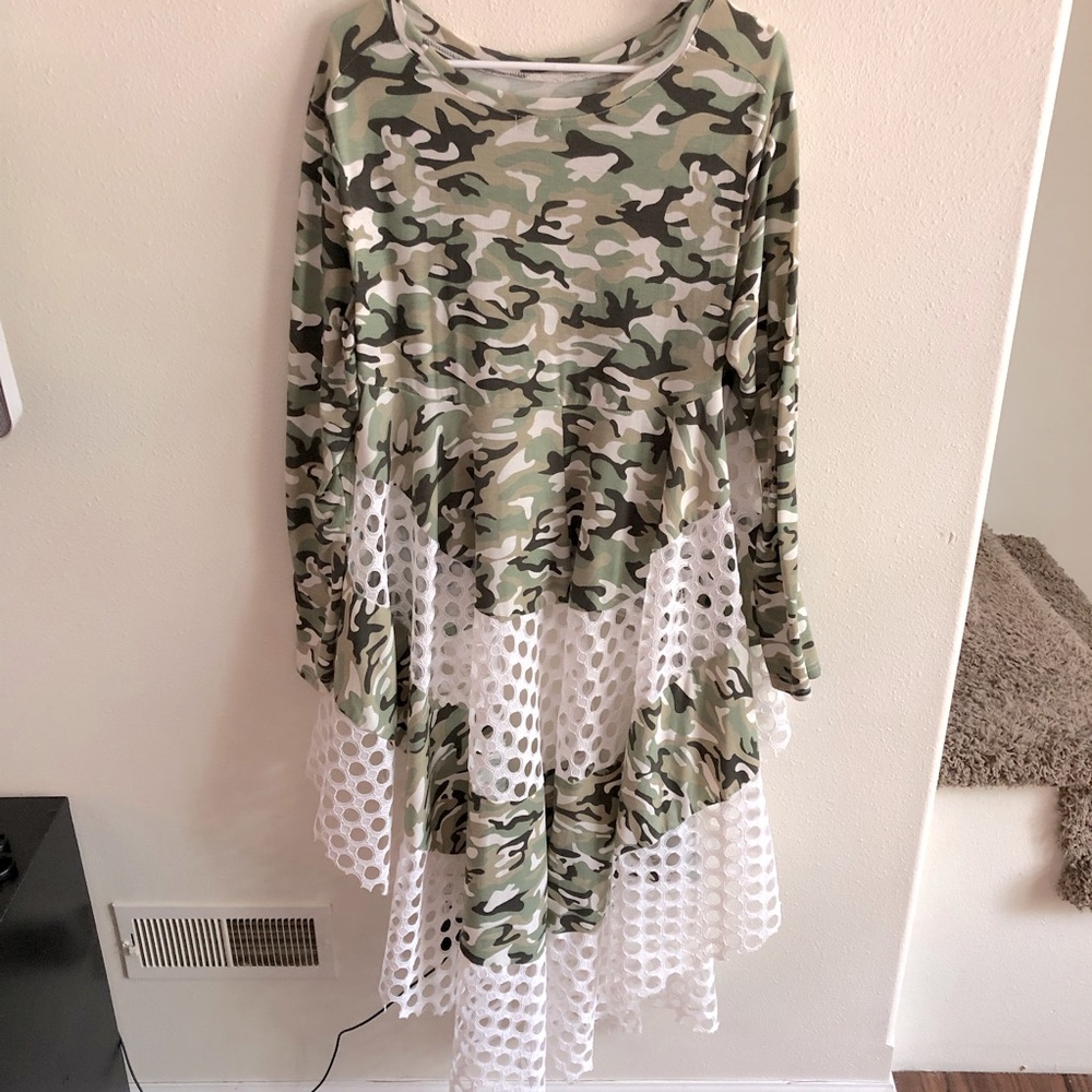 WHY Dress Camouflage Netting High Low Maxi Back Shirt